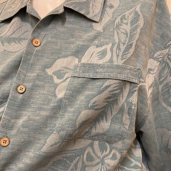 Jamaica Jaxx Light Blue Hawaii Flower Beachy Silk Short Sleeve Button‎ Do… - Picture 8 of 10